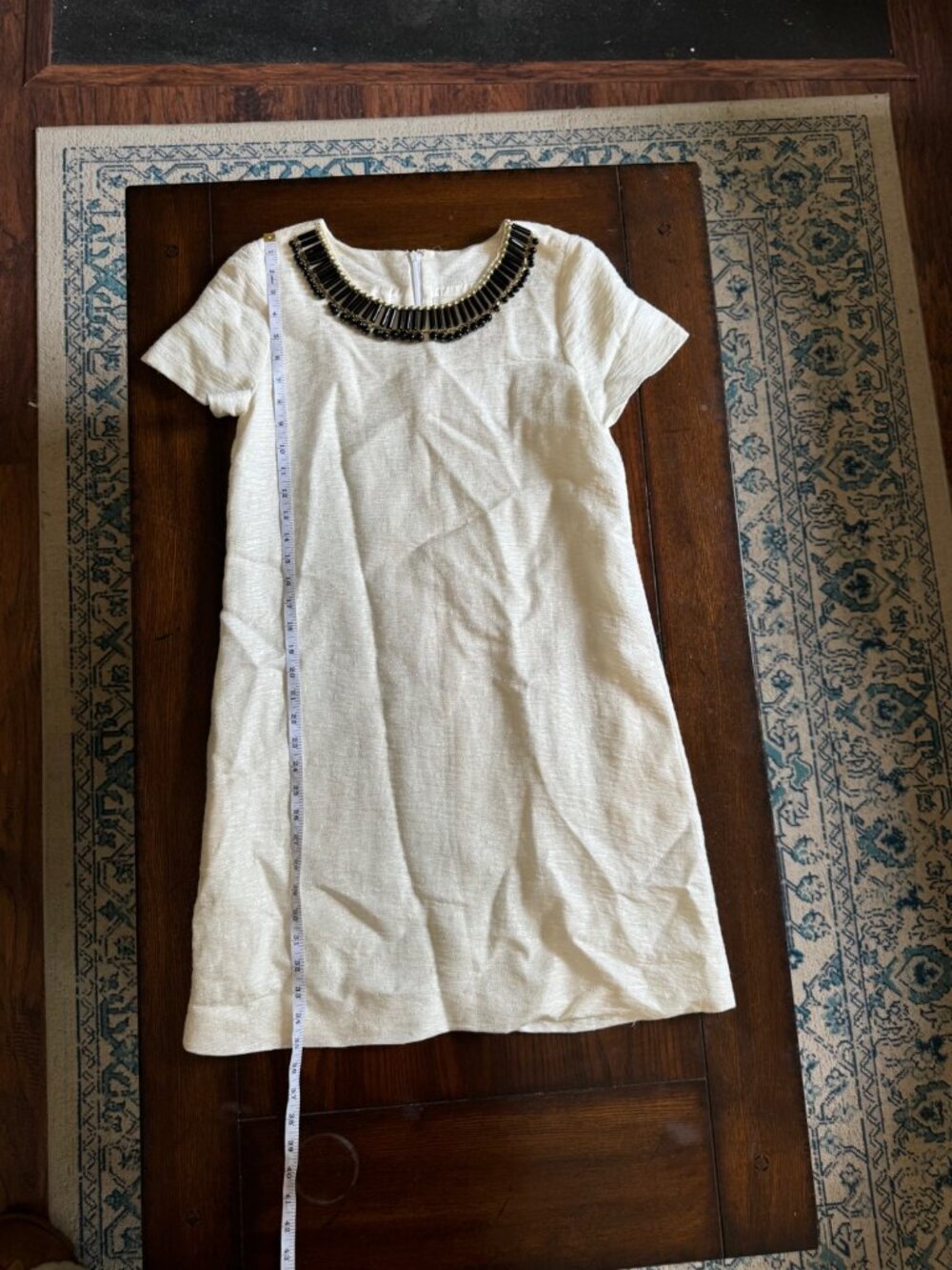 Kate Spade Gail Sheath Dress Cream Linen Blend Embellished Beads Pockets Lined 6 - Picture 6 of 14
